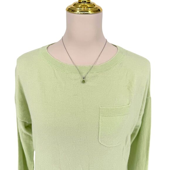 Talbots Pullover Sweater Large PETITE Lambswool Blend Green Long Sleeve Pocket - Picture 3 of 10
